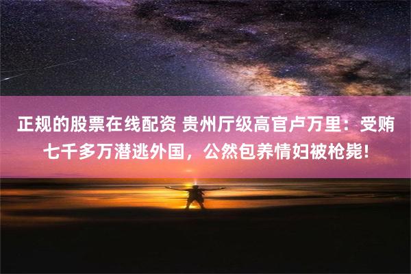 正规的股票在线配资 贵州厅级高官卢万里：受贿七千多万潜逃外国，公然包养情妇被枪毙!