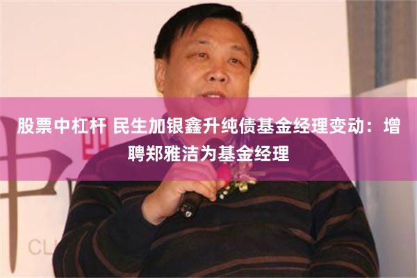 股票中杠杆 民生加银鑫升纯债基金经理变动：增聘郑雅洁为基金经理