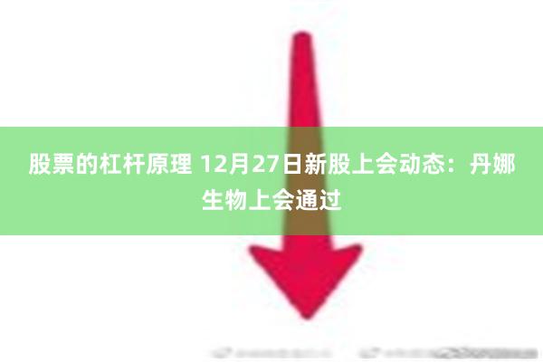 股票的杠杆原理 12月27日新股上会动态：丹娜生物上会通过