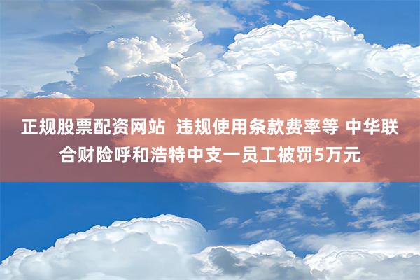 正规股票配资网站  违规使用条款费率等 中华联合财险呼和浩特中支一员工被罚5万元